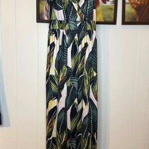 Palm Leaf Spaghetti Strap Sundress Maxi